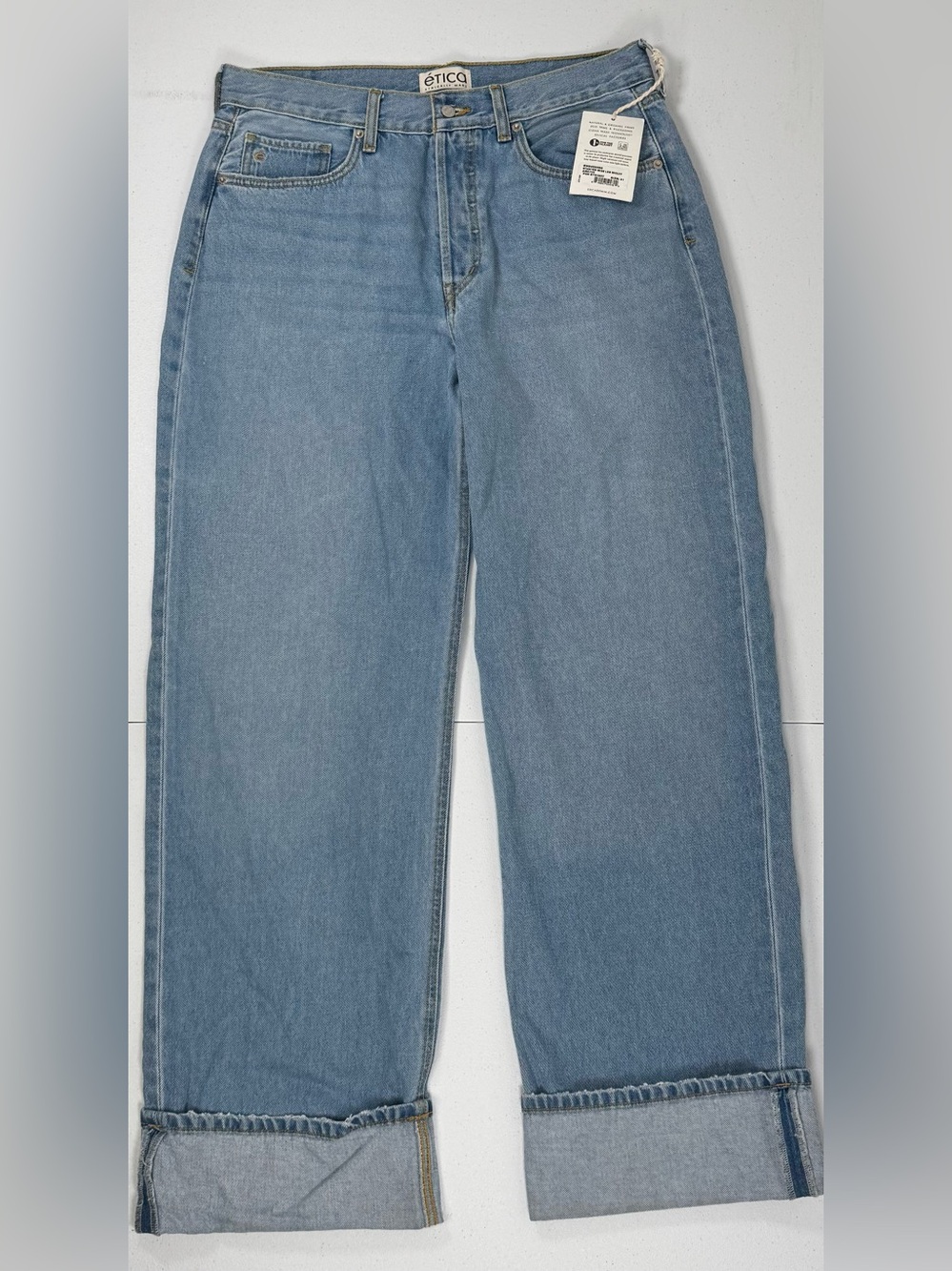NWT ÉTICA Stanton WideLeg W/Cuff Jeans Arctic Blue Size 31 HighRise 100% cotton